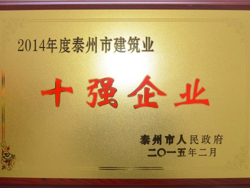 2014年度泰州市建筑業(yè)十強企業(yè)